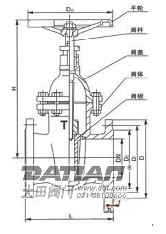 Z45暗桿楔式單閘板閘閥 結構圖