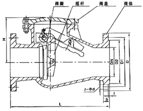 H44T旋啟式止回閥結(jié)構(gòu)示意圖